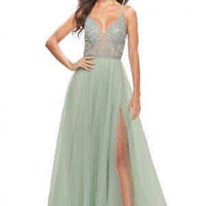 NWT La Femme 31542 Tulle Prom Dress Sage Size 4